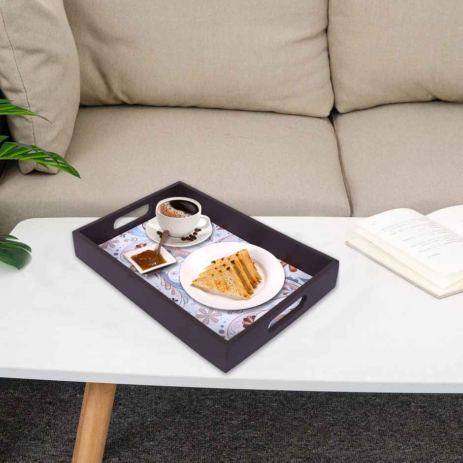 Kuber Industries Set of 3 Wooden Paisley Design Nested Serving Tray Rectangular with Handles|Brown