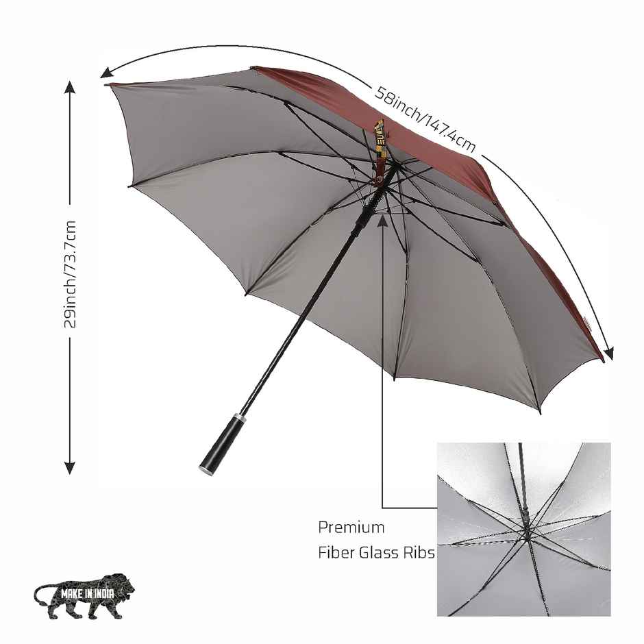 Eume Supreme 29 Inch Straight Auto Open Large Big Size Umbrella For Rain & Sun Uv Protection-Brown
