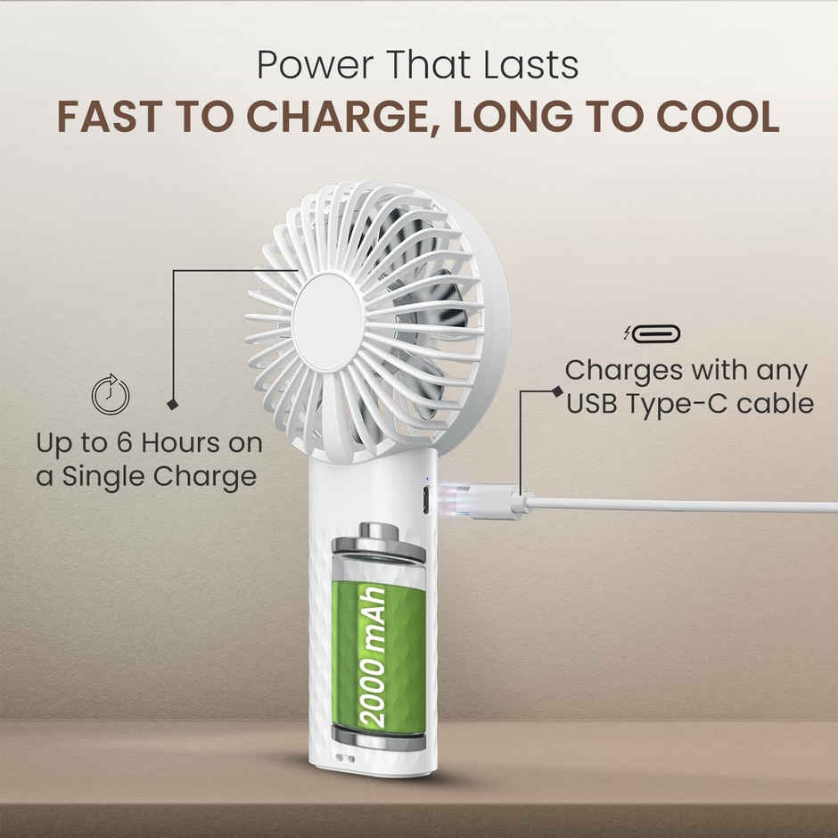 Portronics Toofan Mini 2 HIgh Speed Handheld fan, White