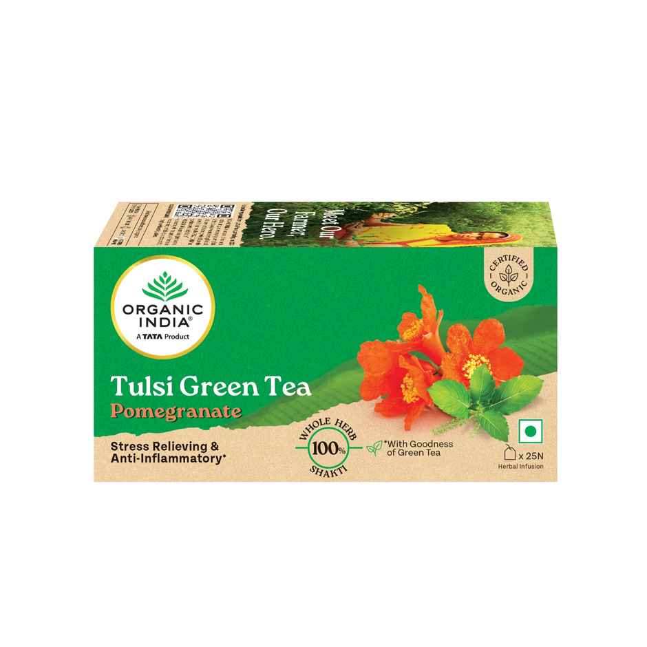 A TATA Product - Organic India Tulsi & Pomegranate Infused Green Tea - 25 Tea Bags