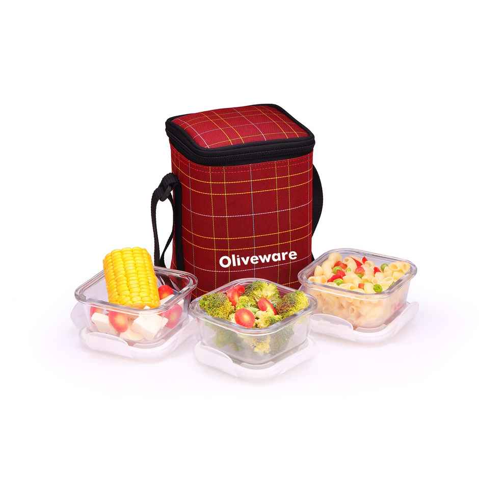 Oliveware Spyker Glassware Square Lunchbox - Red