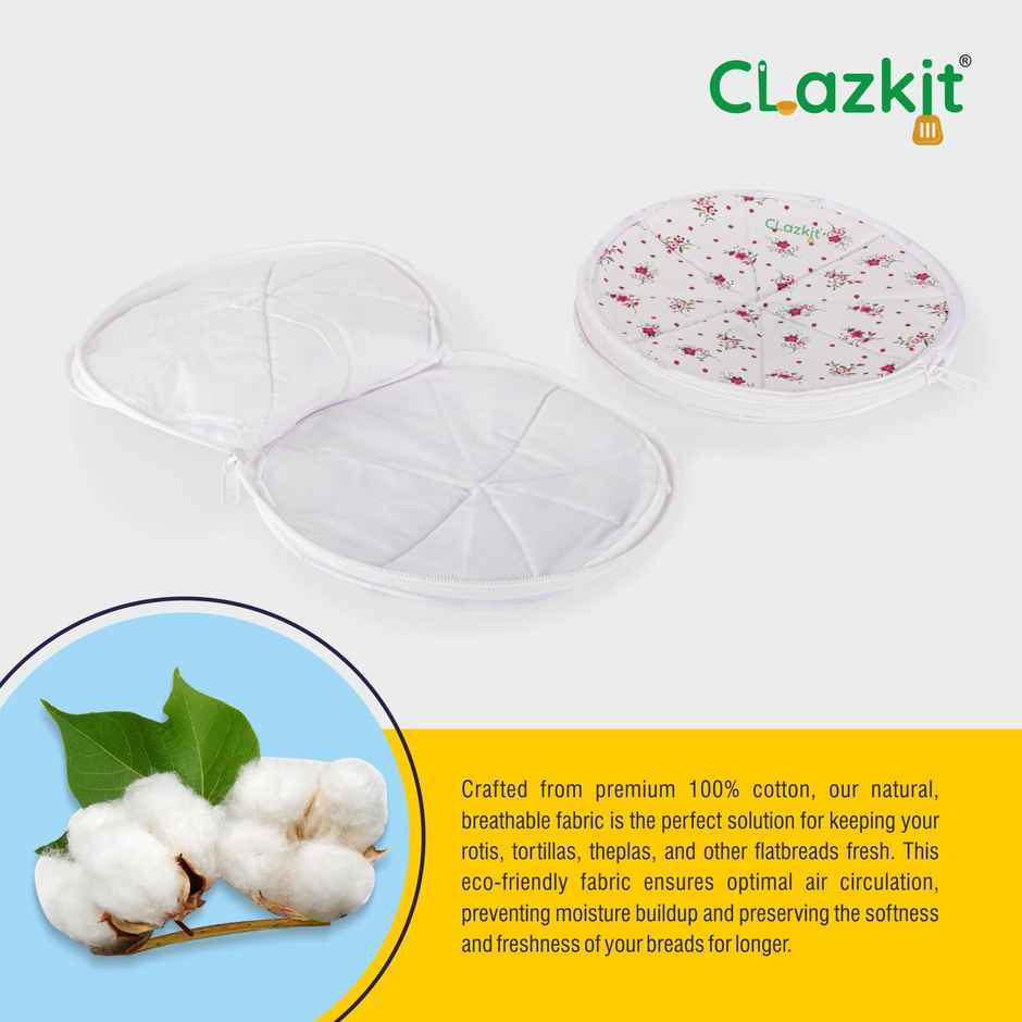 Clazkit Cotton Roti Zip Lock Chapati Cover in Round Style (2)