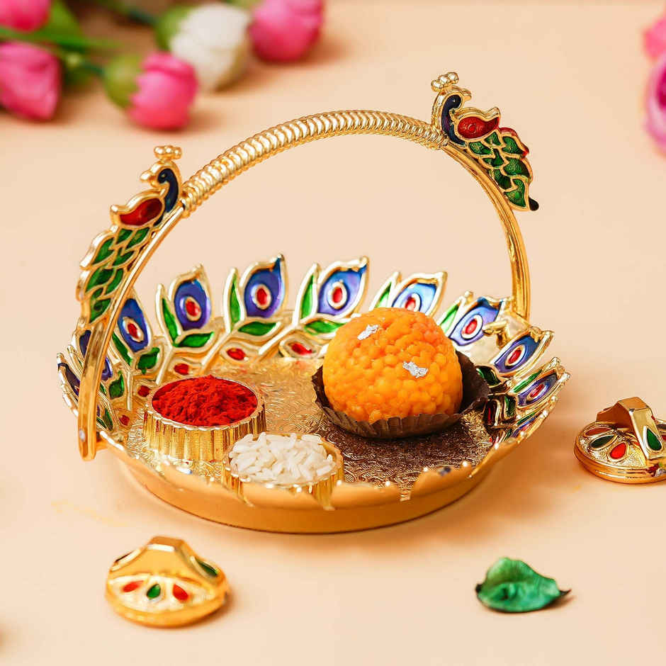 Peacock Decorative Aarti Thali Set for Pooja | Ecraftindia