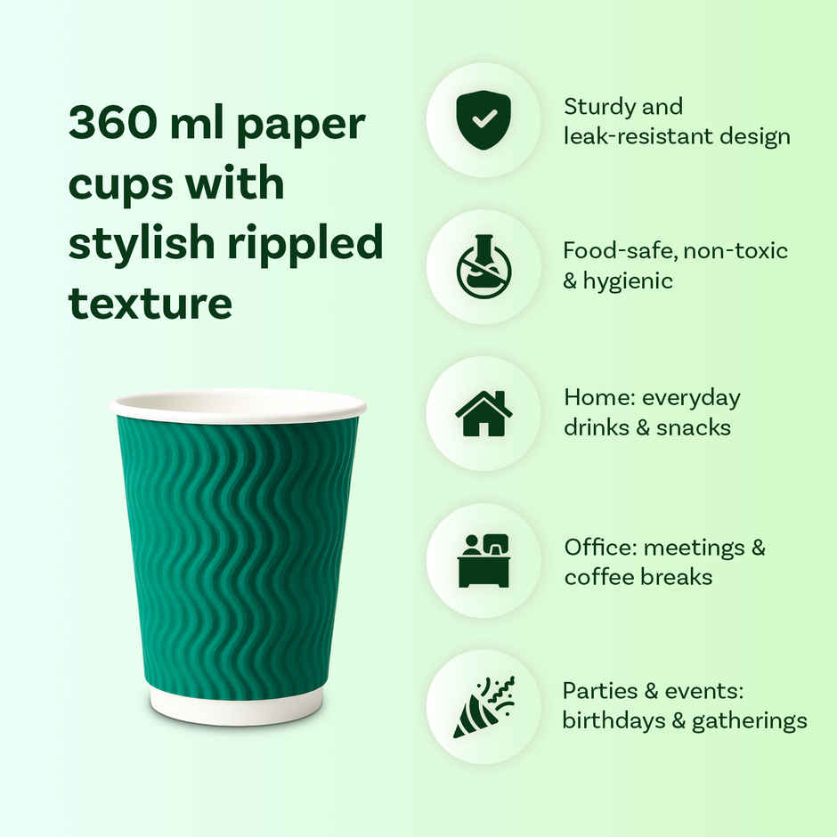 Paper Cup | Sea Green | Rippled | 360 ml | Careswipe