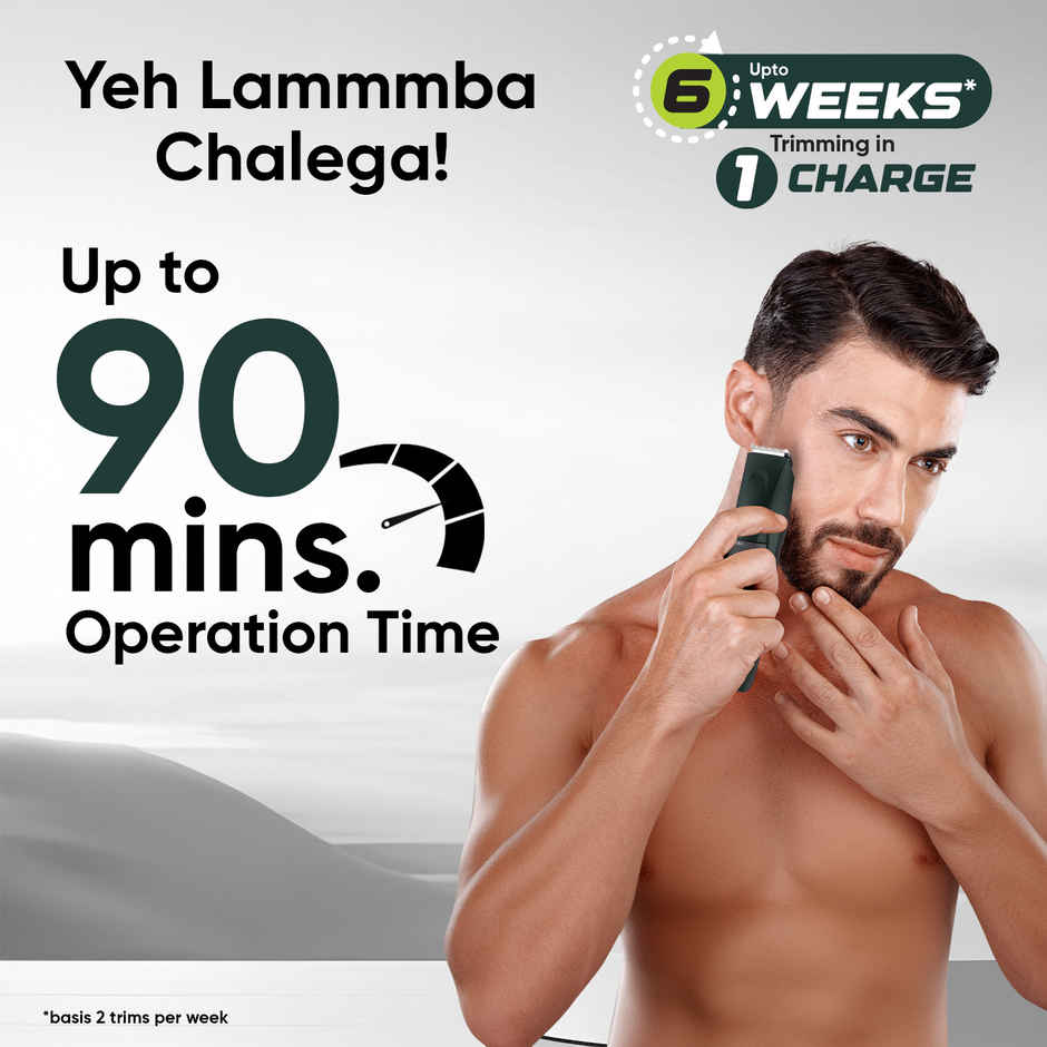 VEGA Turbolite Beard Trimmer for Men with 90 Min Runtime (VHTH-41) | USB Type C | 2 Comb Attachment