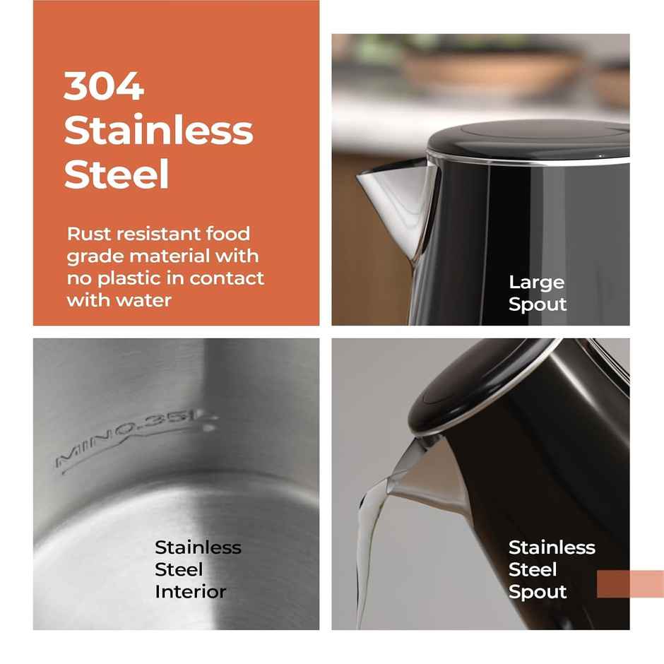 Lifelong Electric Kettle, 1350W Cool Touch Fast Water Boiling Auto Shut-Off, SS Body |Black - 1.5 L