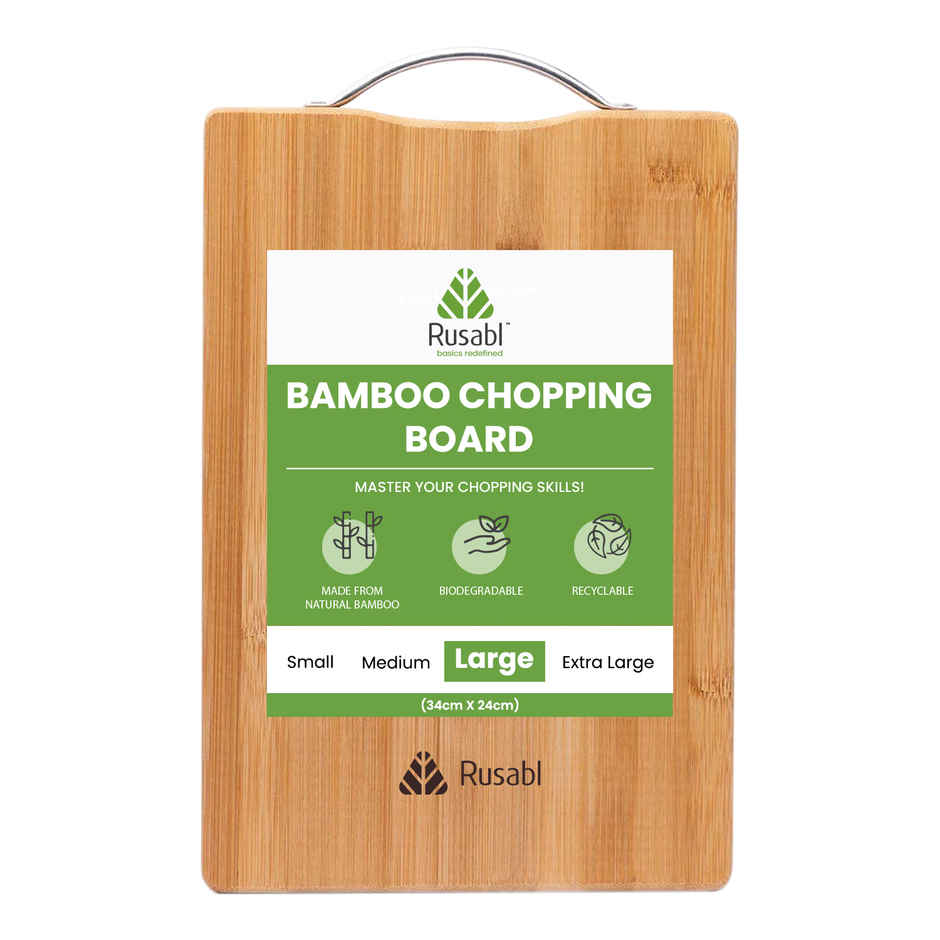 Rusabl Bamboo Chopping Board - BPA Free, Eco-Friendly, Anti-Microbial | Large - 34 x 24 cm)