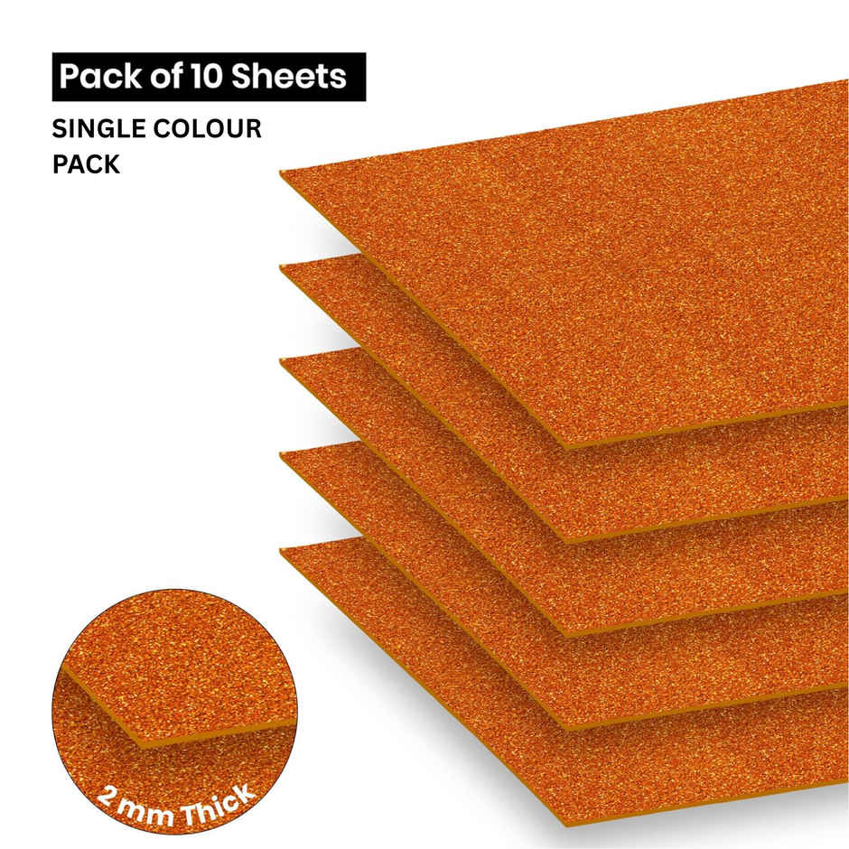 Chrome Self-Adhesive Easy-to-Peel Glitter EVA Foam Sheets | A4 Size, 10 Sheets Per Pack | Solid Color - Colors May Vary