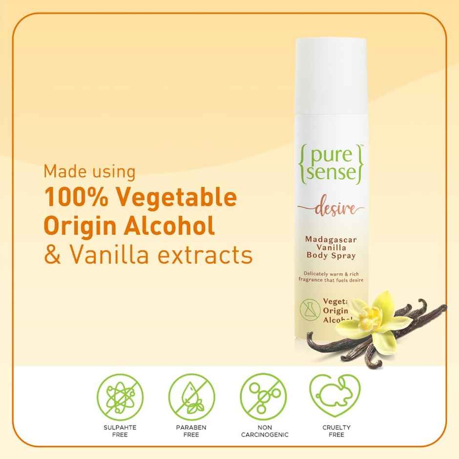 PureSense Body Spray Desire Madagascar Vanilla No Gas Deodorant for Women