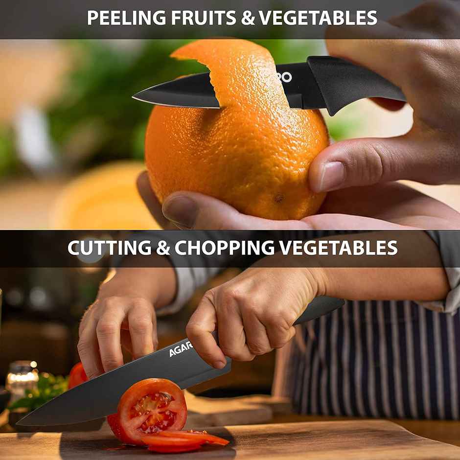 Agaro Royal 6 Pcs Kitchen Knife Set With Covers, High Carbon Stainless Steel Black Colour Coated