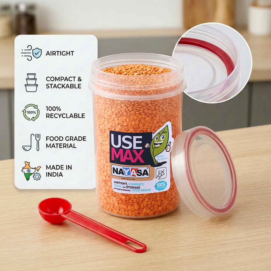 Nayasa Use Max Glaze BPA Free Food Grade Airtight Kitchen Storage Stackable Containers | Pink - 2 L