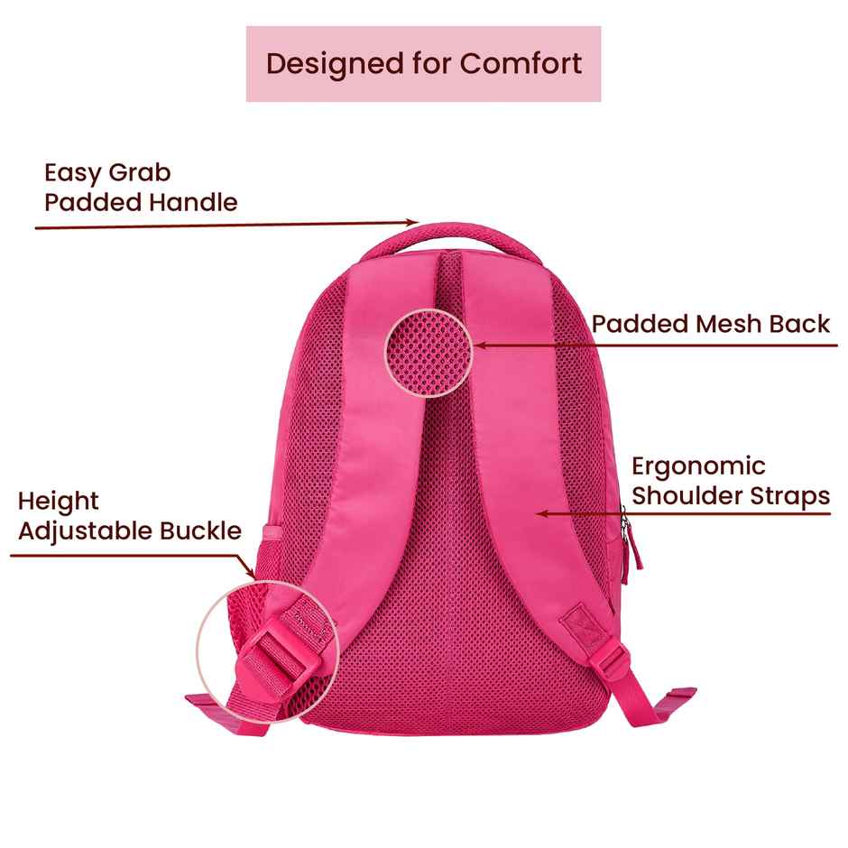 Genie Chrysi School Bag For Girls, 17 Inch Pink Backpack