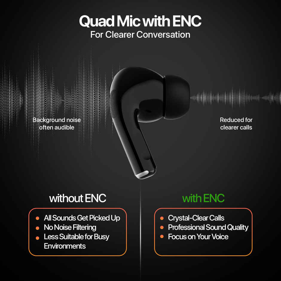 Fire-Boltt Fire Pods Aero TWS Earbud with Custom EQ Profile, Quad Mic ENC & 50H Playtime, Ultra Low 50ms Game Mode, Black