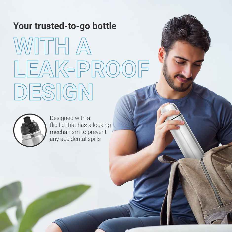 Milton Stainless Steel Flip Lid 750 Thermosteel Vacuum Insulated Flask with Jacket | Silver | 750 ml