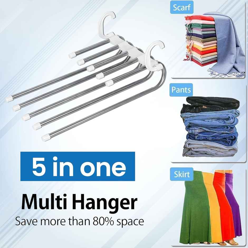 Perpetual Stainless Steel Hanger | 5-in-1 Wardrobe Organizer for Pants | Pack of 1