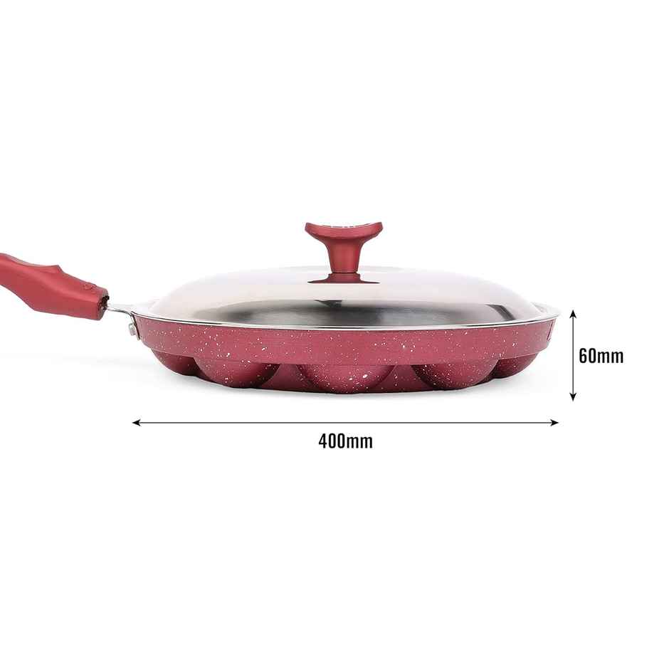 Cello Non Stick Crown 12 Cavity Appam Maker Single Handle| Maroon