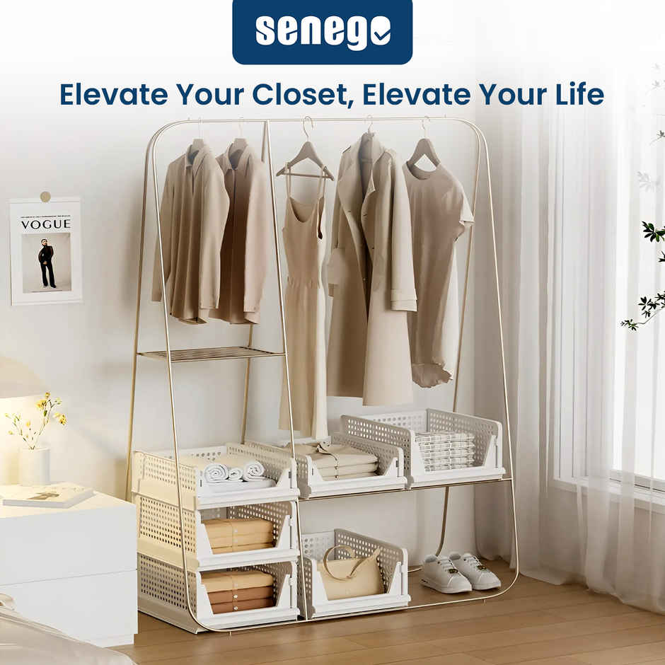 Senego Folding Wardrobe Clothes Organizer - Pack of 4, Stackable (White)