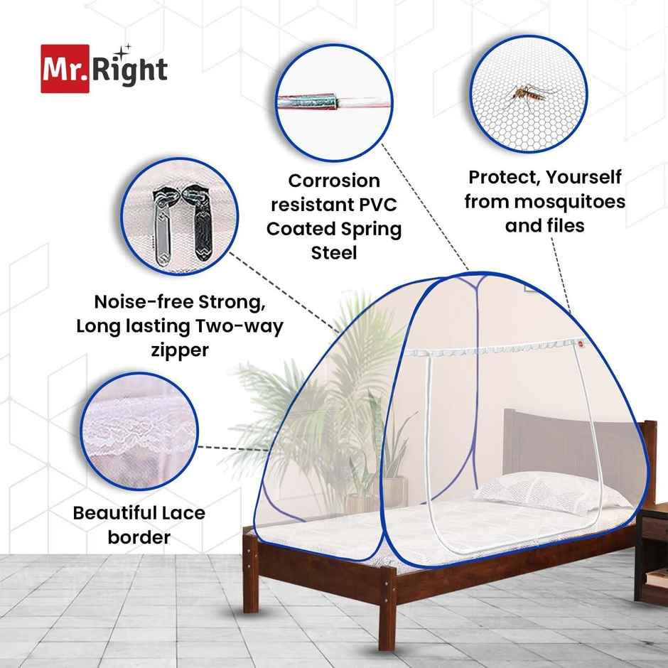 Mr. Right Foldable Mosquito Net For Single Bed | WHite - 6 x 4 ft