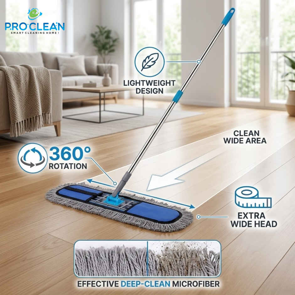 Proclean 360 Degree Dry Mop with 52 Inch Handle & With Refill Microfiber