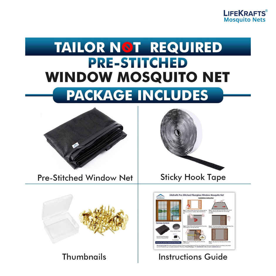 Lifekrafts Stitched Mosquito Net For Window | Black - 120 x 120 cm