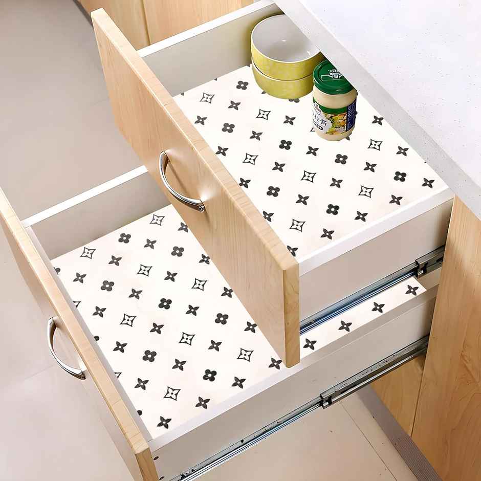 Kuber Industries Shelf Liner| Star Print Print EVA Kitchen Cabinet Shelf Mat|3 Meter|White