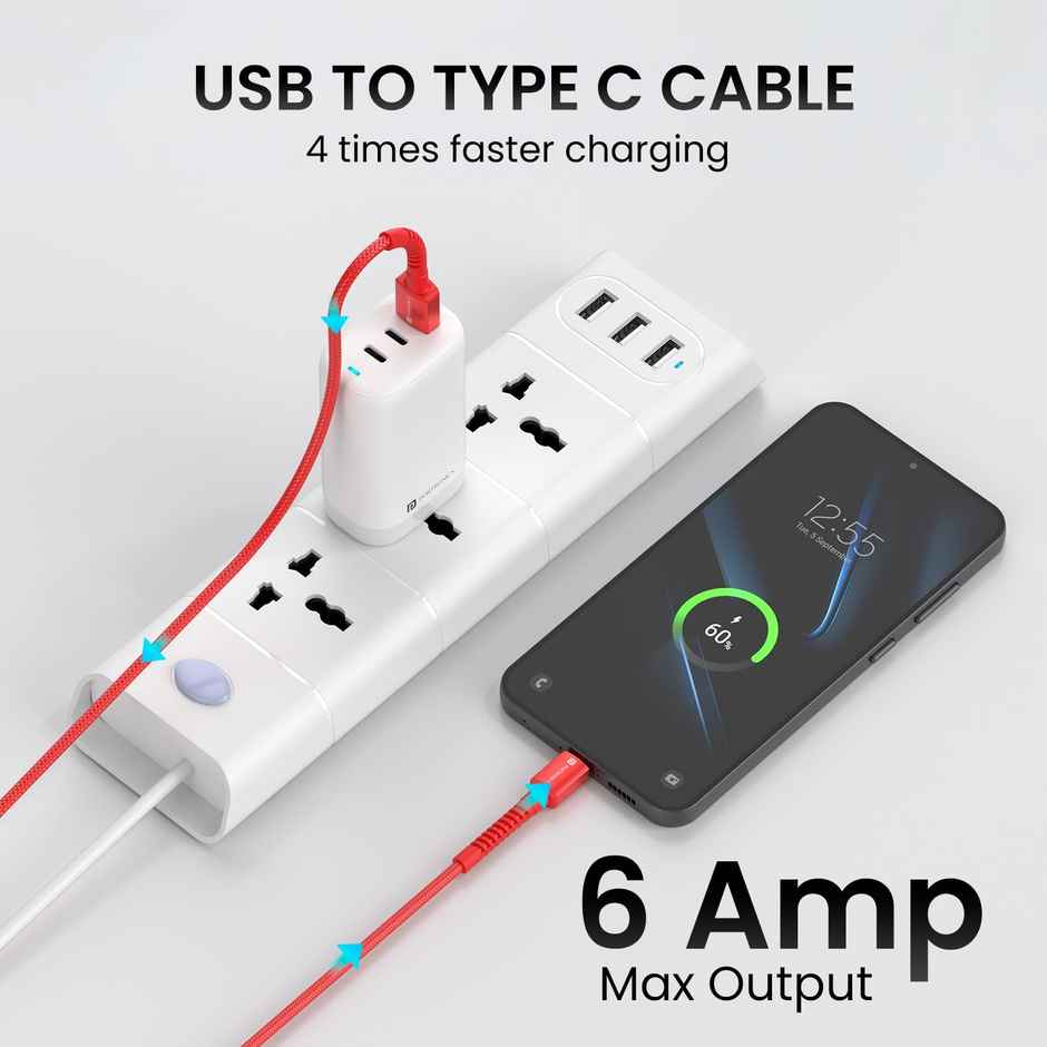 Portronics Konnect X 2m USB to Type C Cable Red