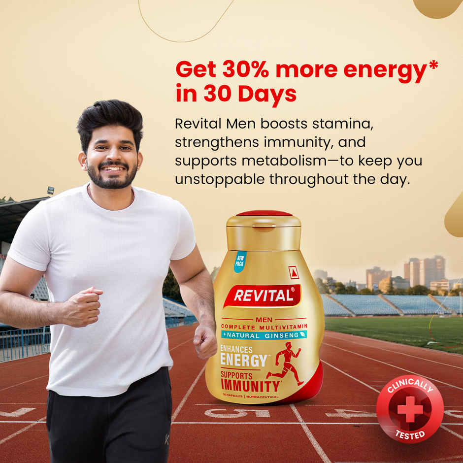 Revital Men Multivitamin with Calcium & Ginseng for Immunity, Strong Bones & Energy (30 Capsules)