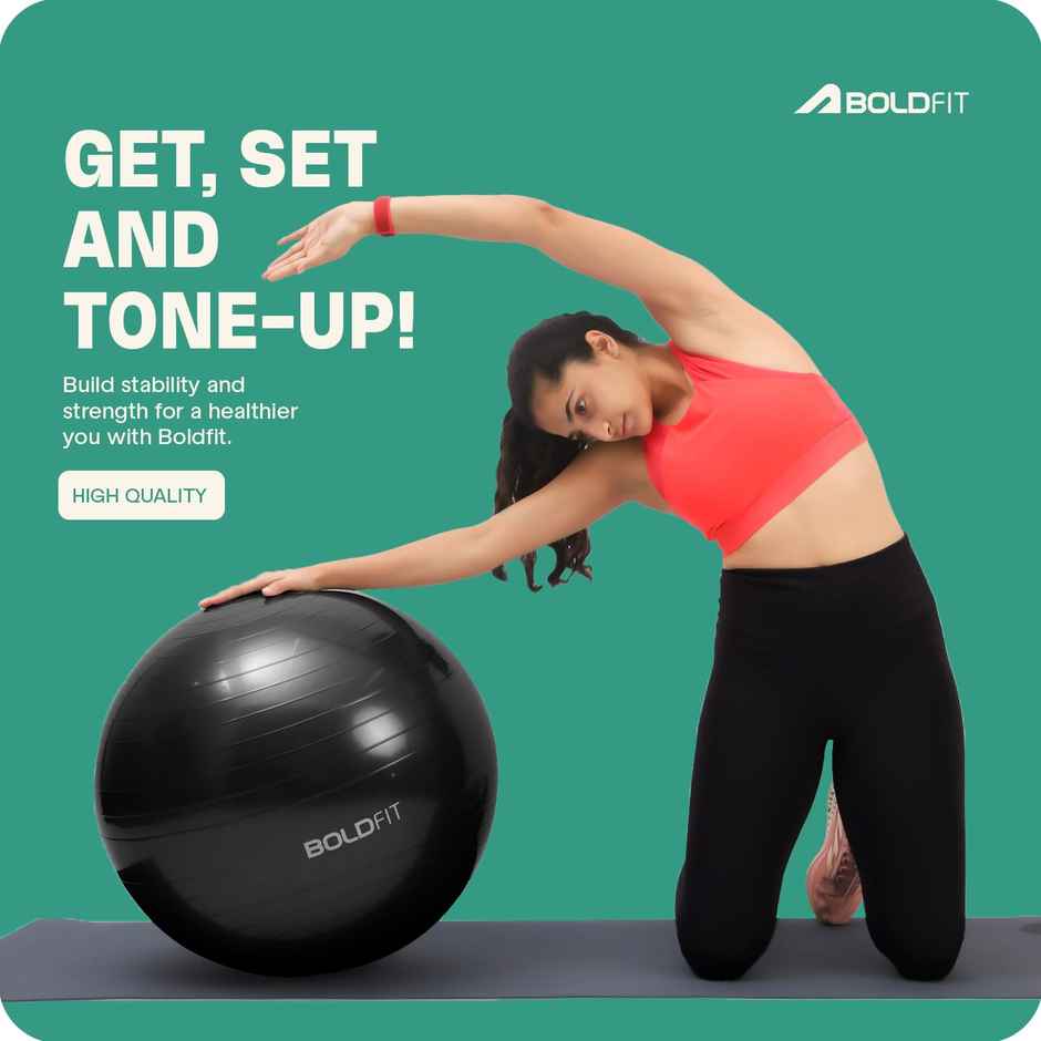 Boldfit Gym Ball For Exercise 55 cm Exercise Ball With Foot Pump-Black