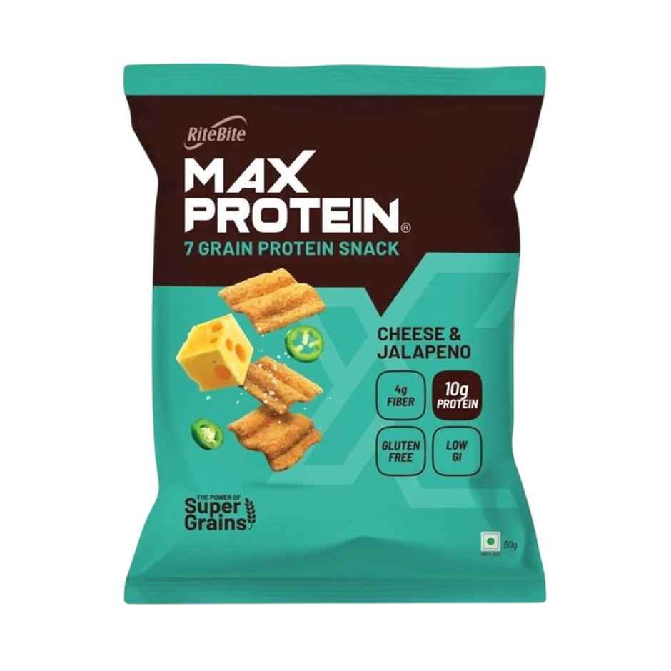 Ritebite Max Protein Peri Peri 10 G Multigrain Protein Chips, Healthy Snacks & Munchies (60g) & Ritebite Max Protein Cheese & Jalapeno 10 G Multigrain Protein Chips, Healthy Snacks & Munchies (60g) Combo