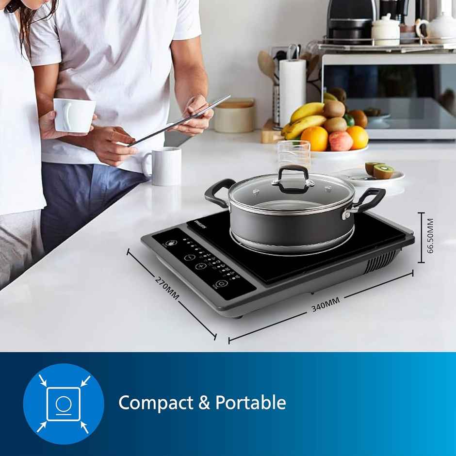 Philips Hd4934/00 1300W Induction Cooktop With Triple Mov With Soft Touch Control