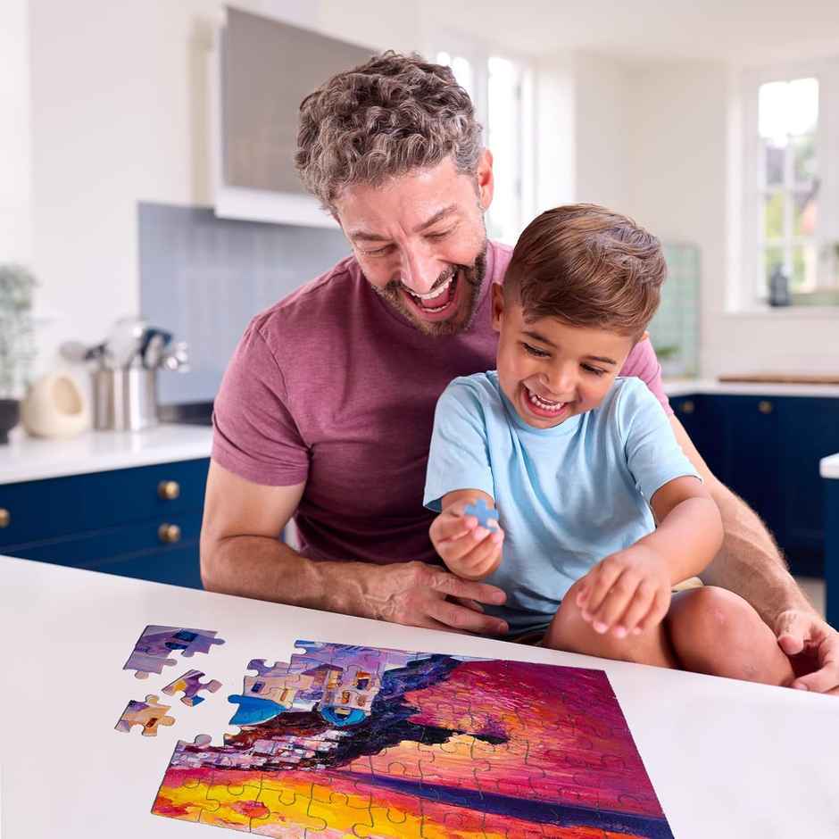 Flo Toys Sunset in Santorini 500-Piece Jigsaw Puzzle for Kids & Adults - Fun Travel Game & Family Activity