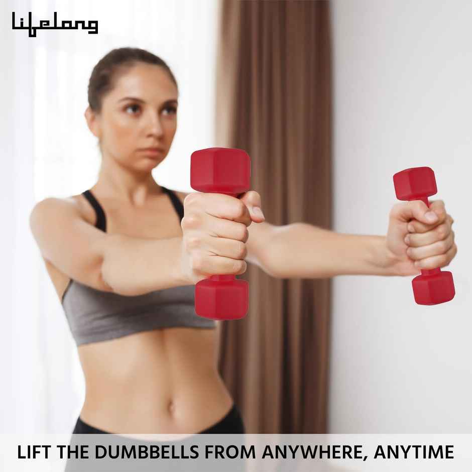 Lifelong Neoprene Dumbbell Set (1 kg X 2) | Red | Home Gym | Home Workout | Fitness Barbell