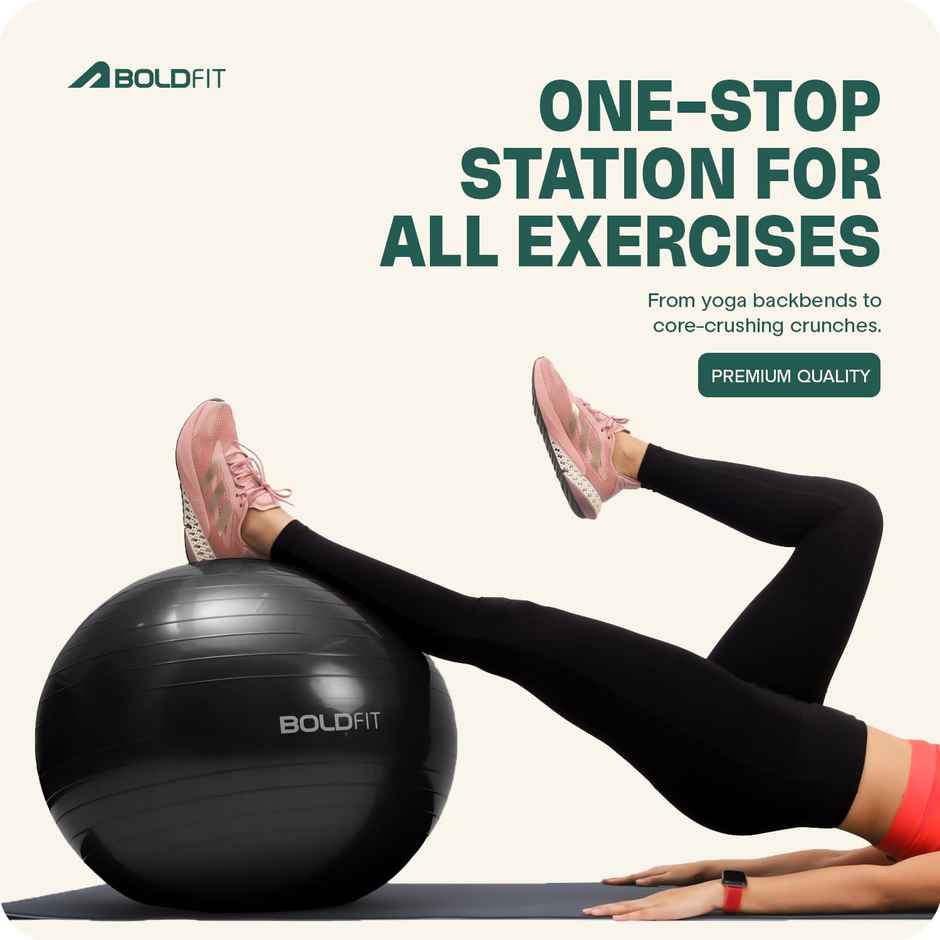 Boldfit Gym Ball For Exercise 55 cm Exercise Ball With Foot Pump-Black