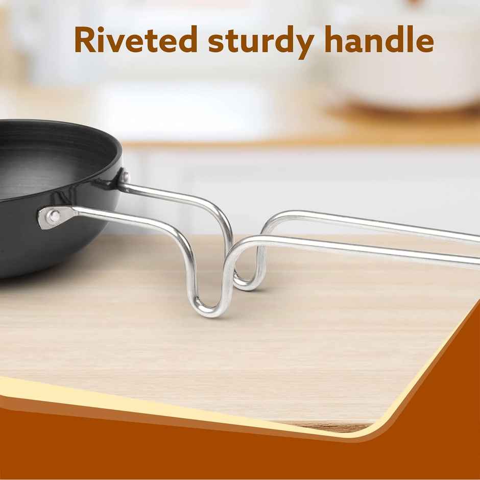 Agaro Elite Hard Anodised Tadka Pan, Riveted handle, 4 mm thick plate, Gas Oven Compatible