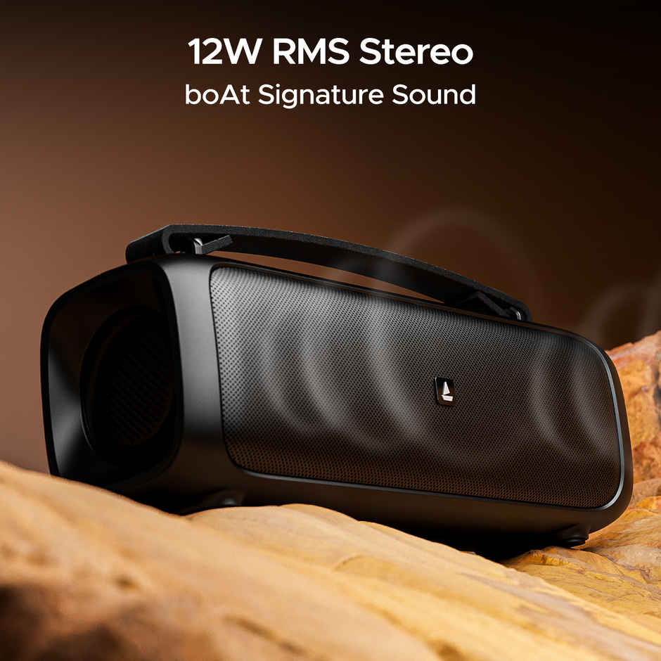 boAt Stone Beam BT Speaker w/ 12W RMS Stereo Sound, 12H Playtime, TWS Feature & LEDs (Midnight Black)