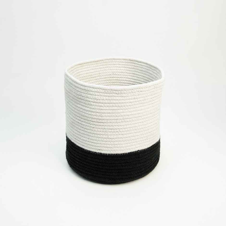 PrettyKrafts Jute Basket | White & Black - 8 x 8 Inch