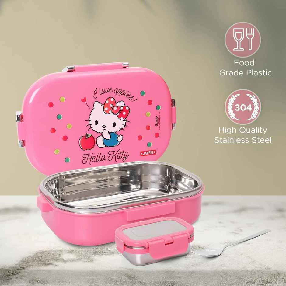 Jaypee Missteel Stainless Steel Insulated Lunch Box for Kids, Hello Kitty Print Dark Pink, 650ml