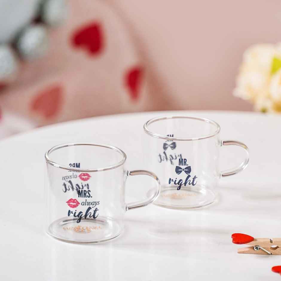 Nestasia Mr Right Mrs Always Right Glass Small Tea Cup | 140 ml