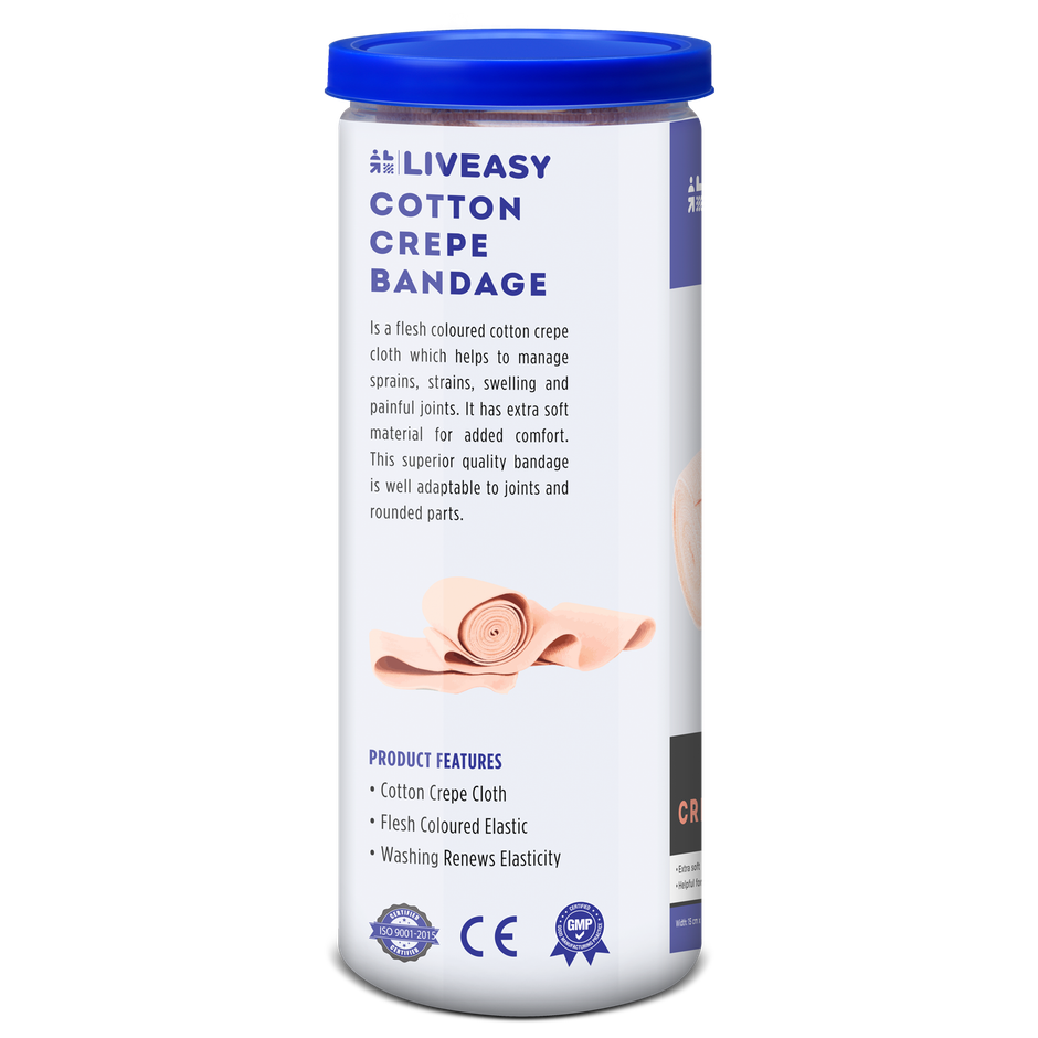 Liveasy Ortho Care Cotton Crepe Bandage - Reduces Sprain & Swelling - 15 cms x 4 Meters