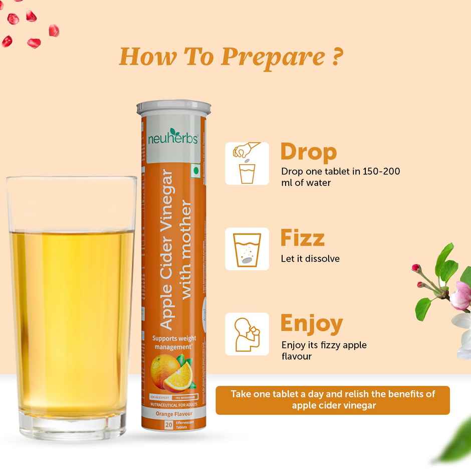 Neuherbs Apple Cider Vinegar Orange Flavour 20 Effervescent Tablets