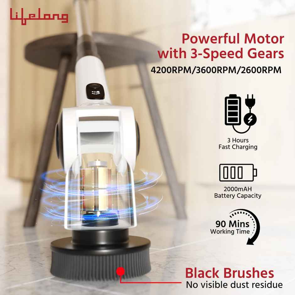Lifelong Electricmop for Cleaning | 90 min | Adjustable Handle | 3-SpeedModes | TypeC Charging