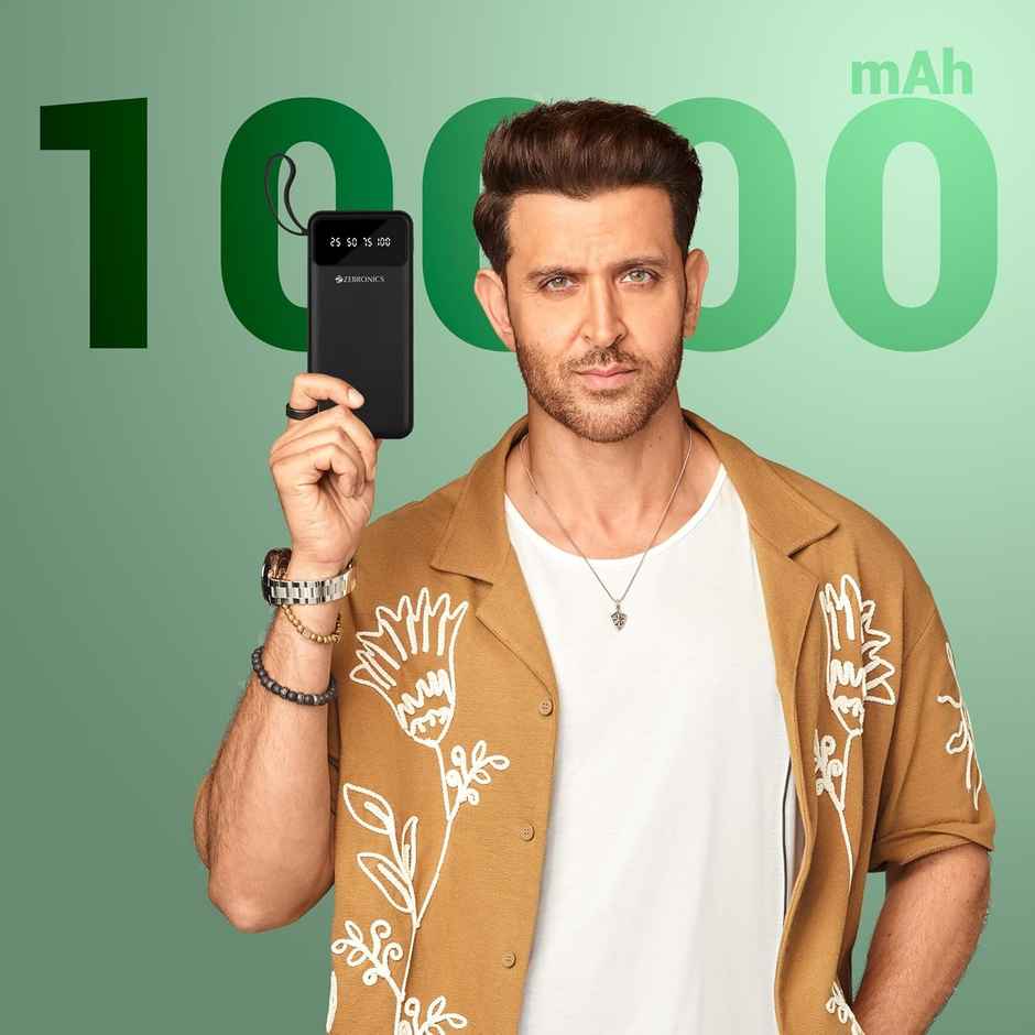 Zebronics MB10000S6 Power Bank, 10000 mAh, 5 x Outputs Built in I/O Cables, Mobile Holder, Carry Loop (Black)