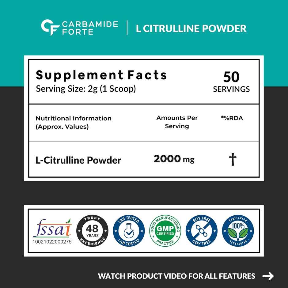 Carbamide Forte L Citrulline Malate Powder 2000mg - Unflavoured - 50 SERVINGS - 100g