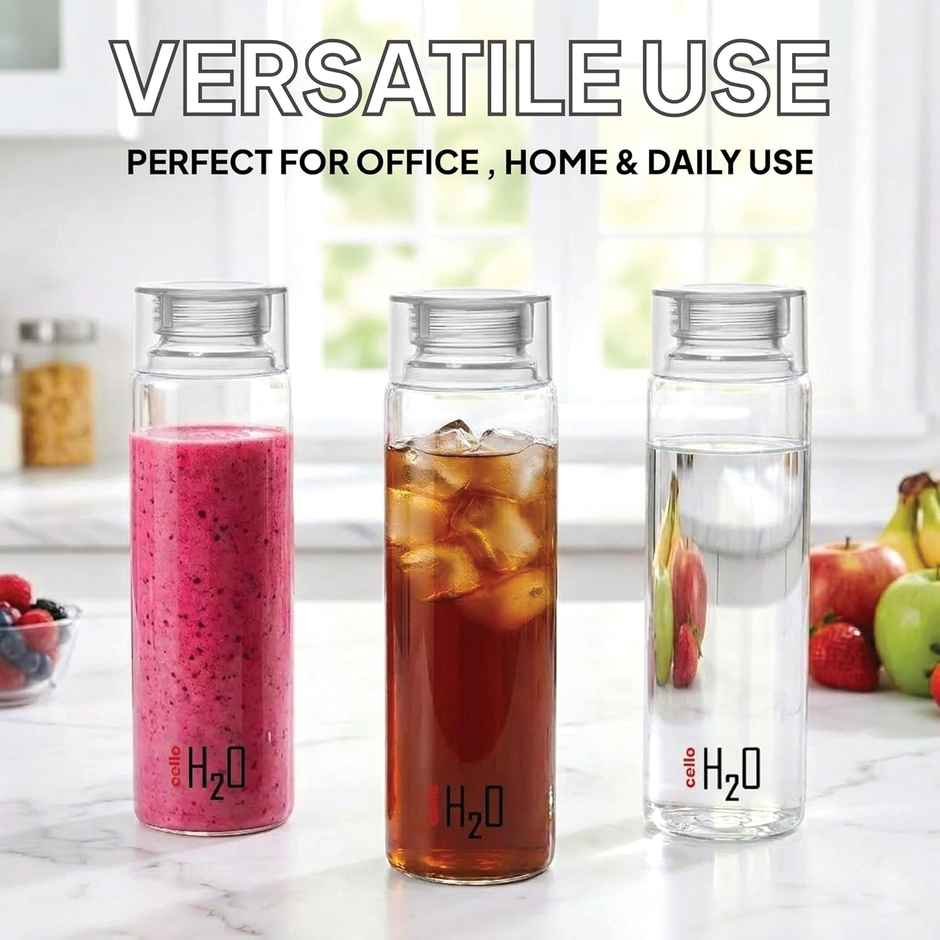 Cello Glass H2O Fridge Water Bottle with Plastic Cap | Clear