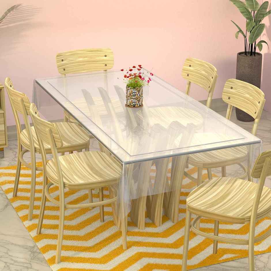 Kuber Industries Polyvinyl Chloride Dining Rectangular Table Cover for 6 Seater | Transparent