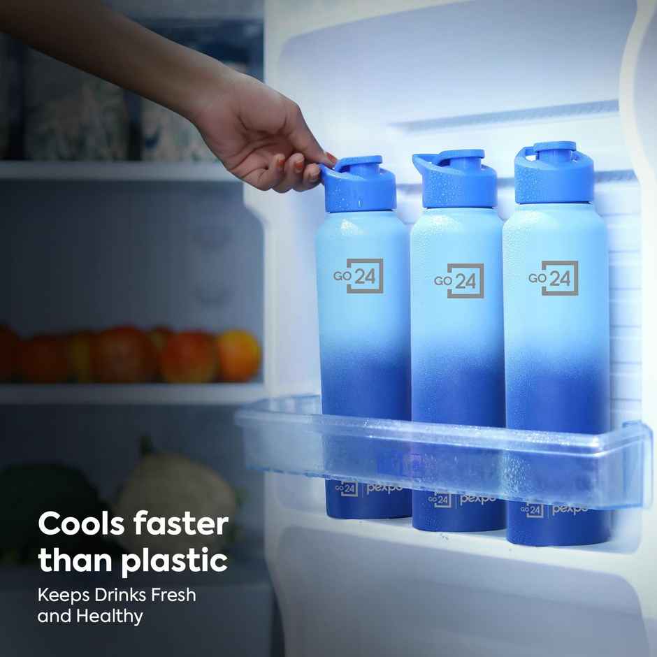Pexpo Craft Pro Stainless Steel Sports | Fridge Water Bottle with Sipper Cap | Blue & Dark Blue