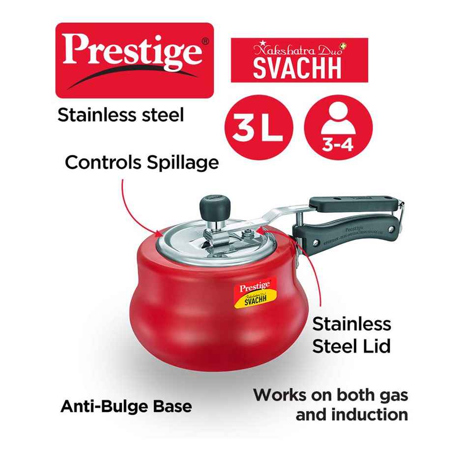 Prestige 3 L Nakshatra Duo Plus Svachh Aluminium Spillage Control Handi Pressure Cooker | Red