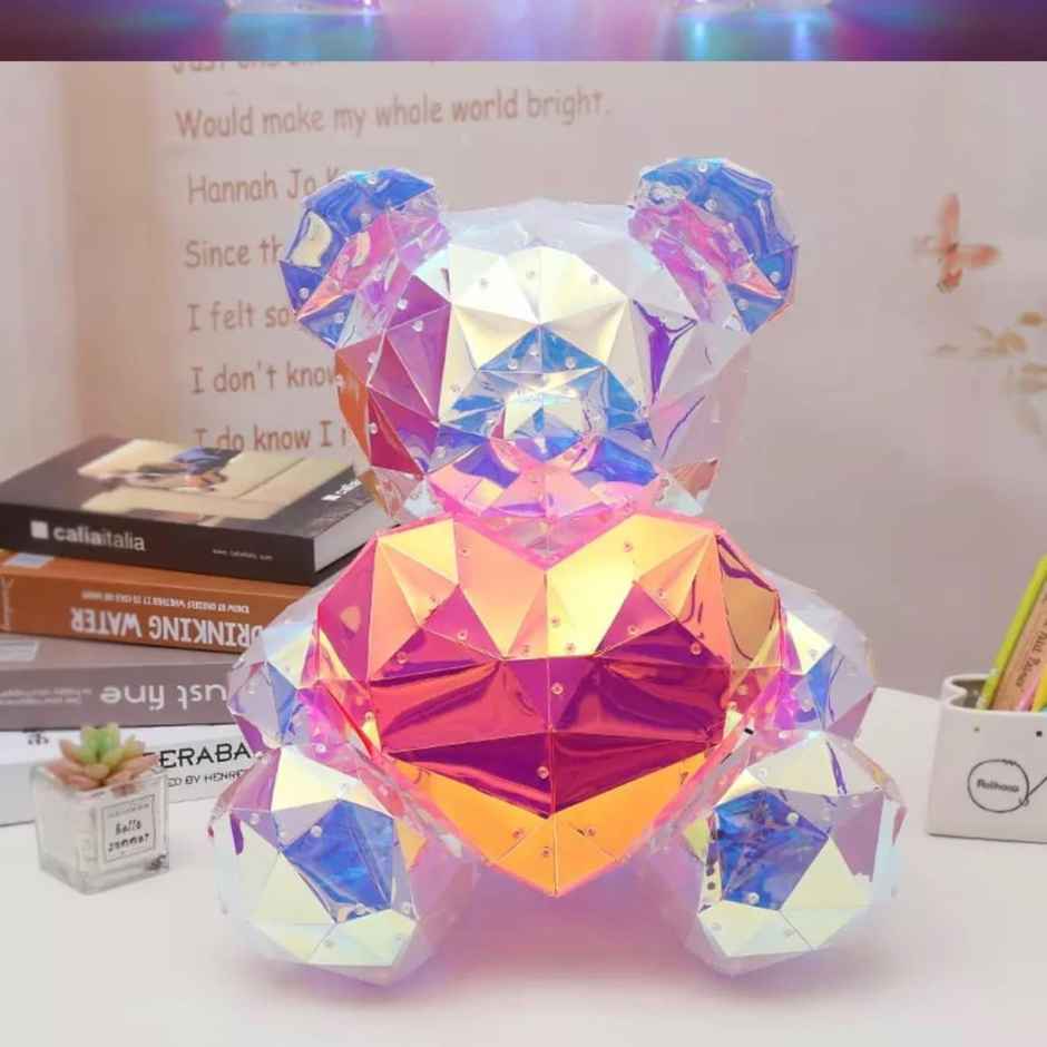 Desidiya Led Teddy Bear With Heart Holographic Table Lamp, Perfect Gift For Room Decor