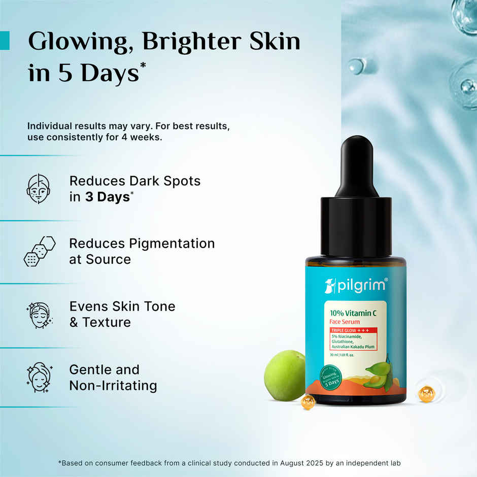 Pilgrim 10% Vitamin C Face Serum with 5% Niacinamide Reduces Dark Spots & Evens Skin Tone