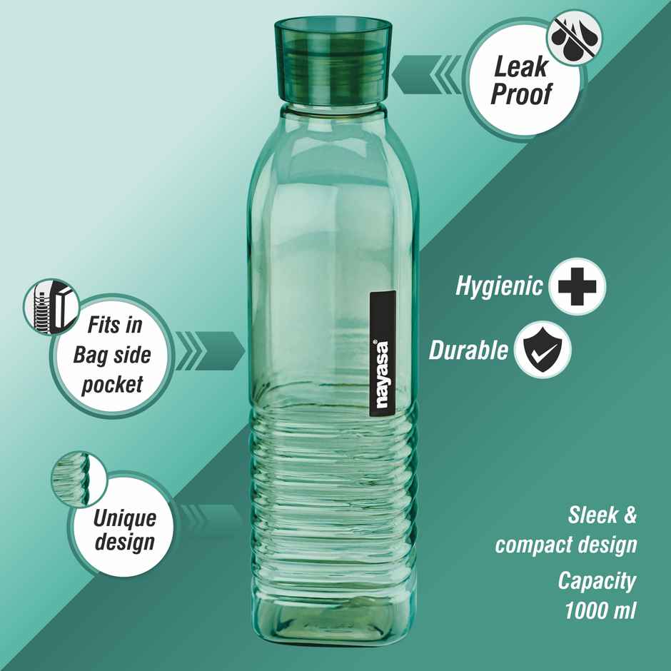 Nayasa Dorino Plastic Bottle | BPA-Free | Perfect for Home and Kitchen Use | Green - 1000 ml